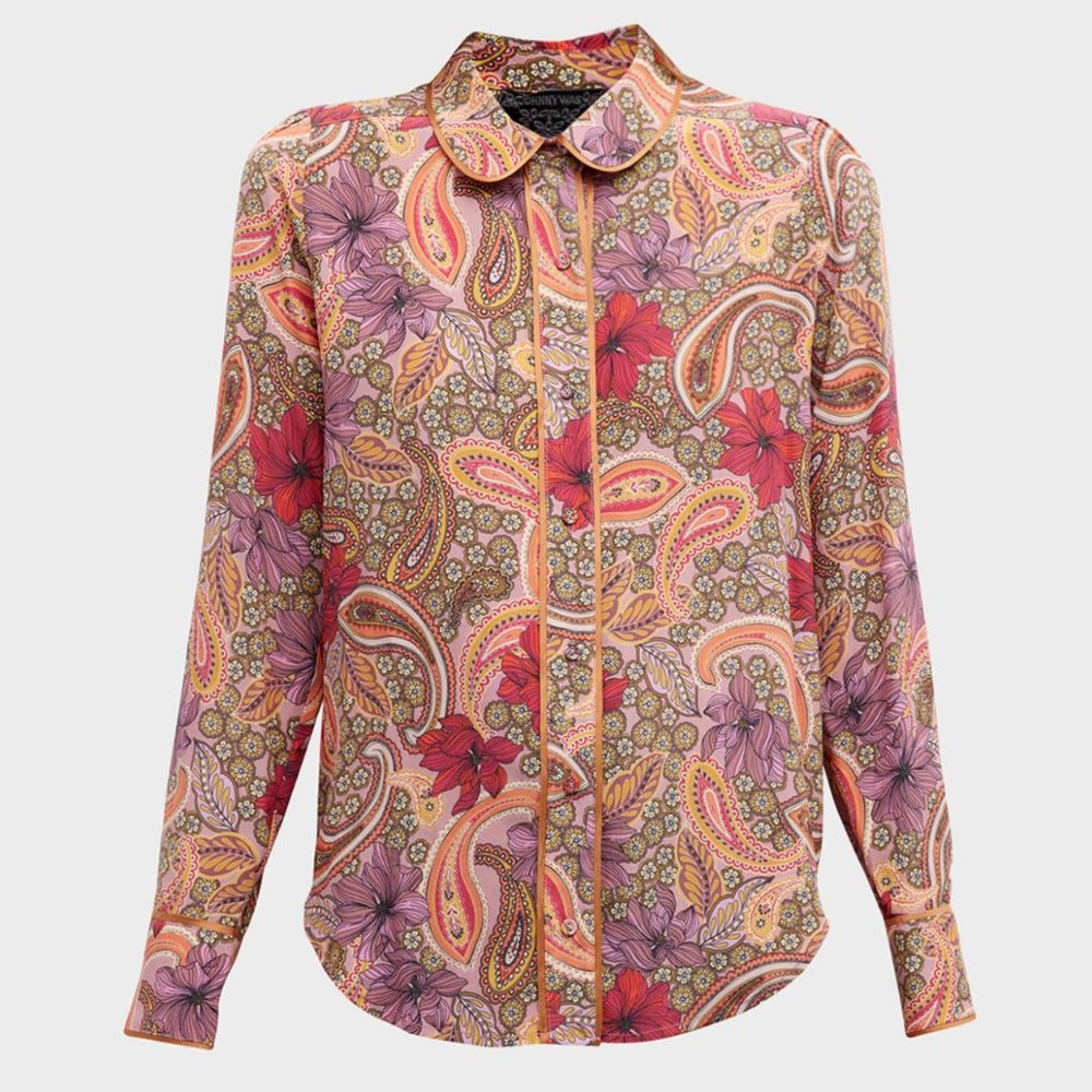 Johnny Was NEW Women's Button-Down 100% Silk Blouse XL Paisley Floral $295